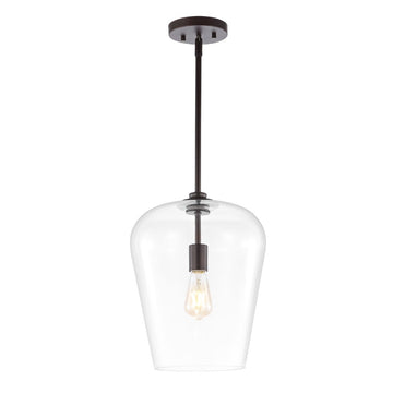 Hayes 11.25" Industrial Farmhouse Iron/Glass LED Pendant - JONATHAN Y